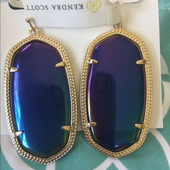 NWT Kendra Scott Danielle Earrings Black Iridescen - Picture 4 of 8